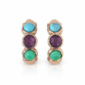 Vintage Monet Multicolor Stone Hoop Earrings Gold Tone